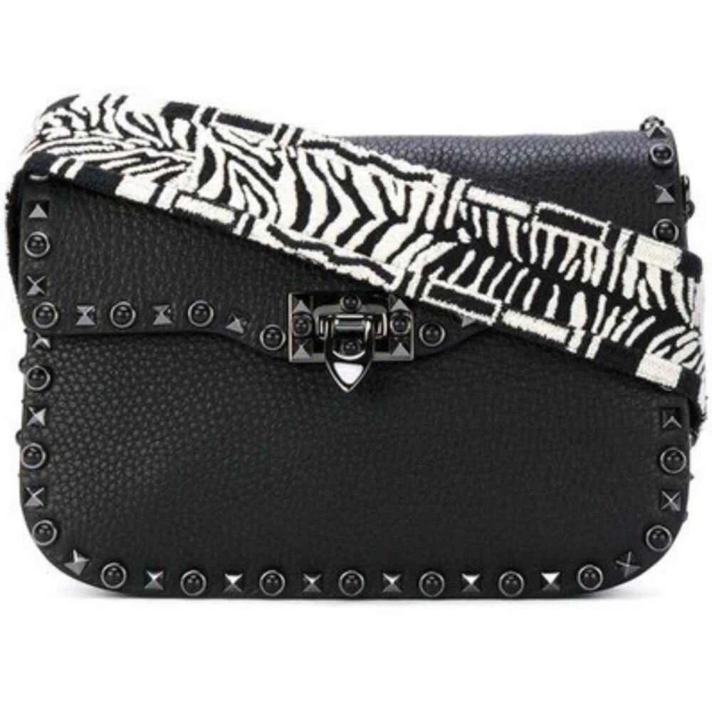 $3495 Valentino Black Rockstud Rolling Guitar Crossbody Small Shoulder Bag